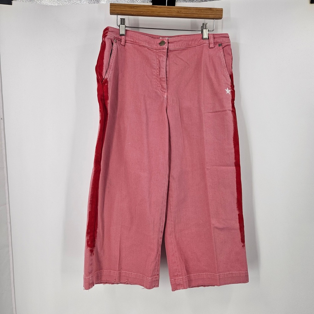 The Editor Wide Leg Jeans Relaxed Preppy Pink Side Stripe Handmade Cropped Sz 28